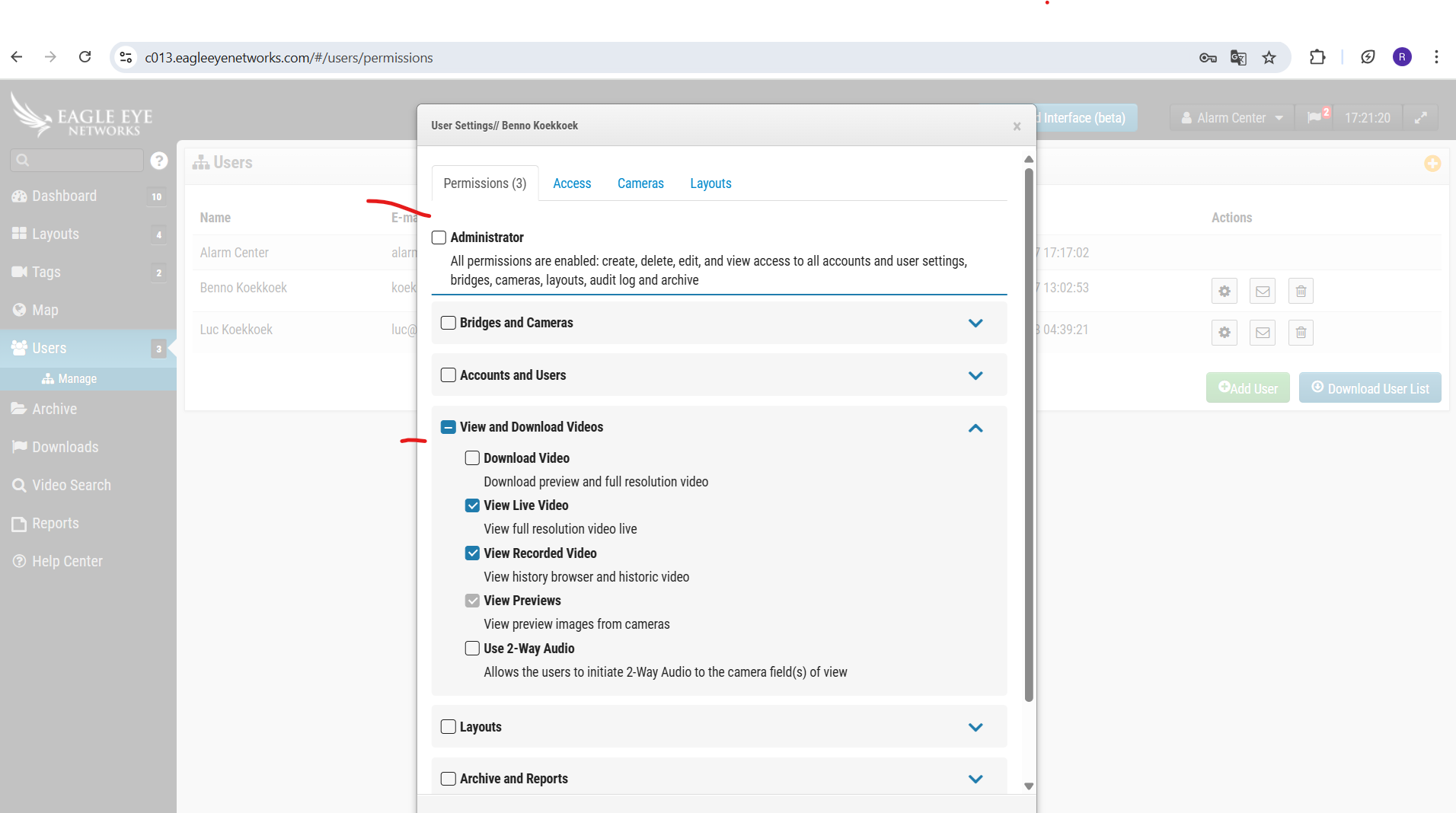 EagleEye User Settings 1